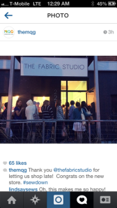 This a picture the Modern Quilt Guild posted on Instagram of my shop looking like a Jeni's ice cream store :)